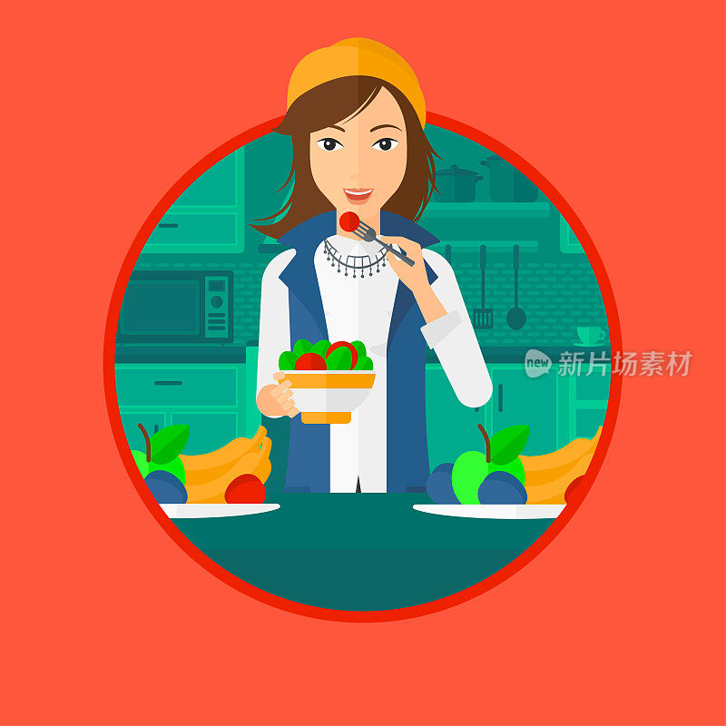 Woman eating healthy vegetable salad